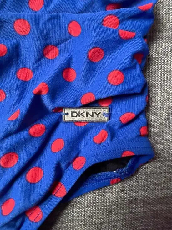 DKNY Swim Women's Ruched Polka Dot One-Piece Swimsuit Blue and Red Size 10 - Picture 2 of 8